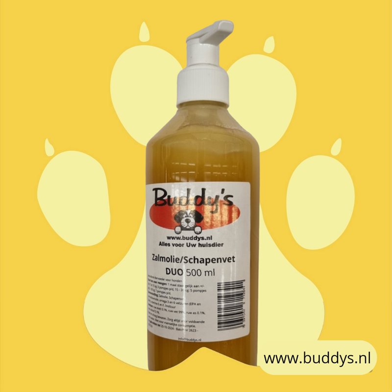 Buddy's natuurlijke duo zalmolie en schapenvet 500 ml