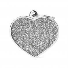 Penning hart groot zilver glitter