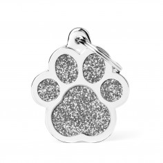 Penning paw groot zilver glitter